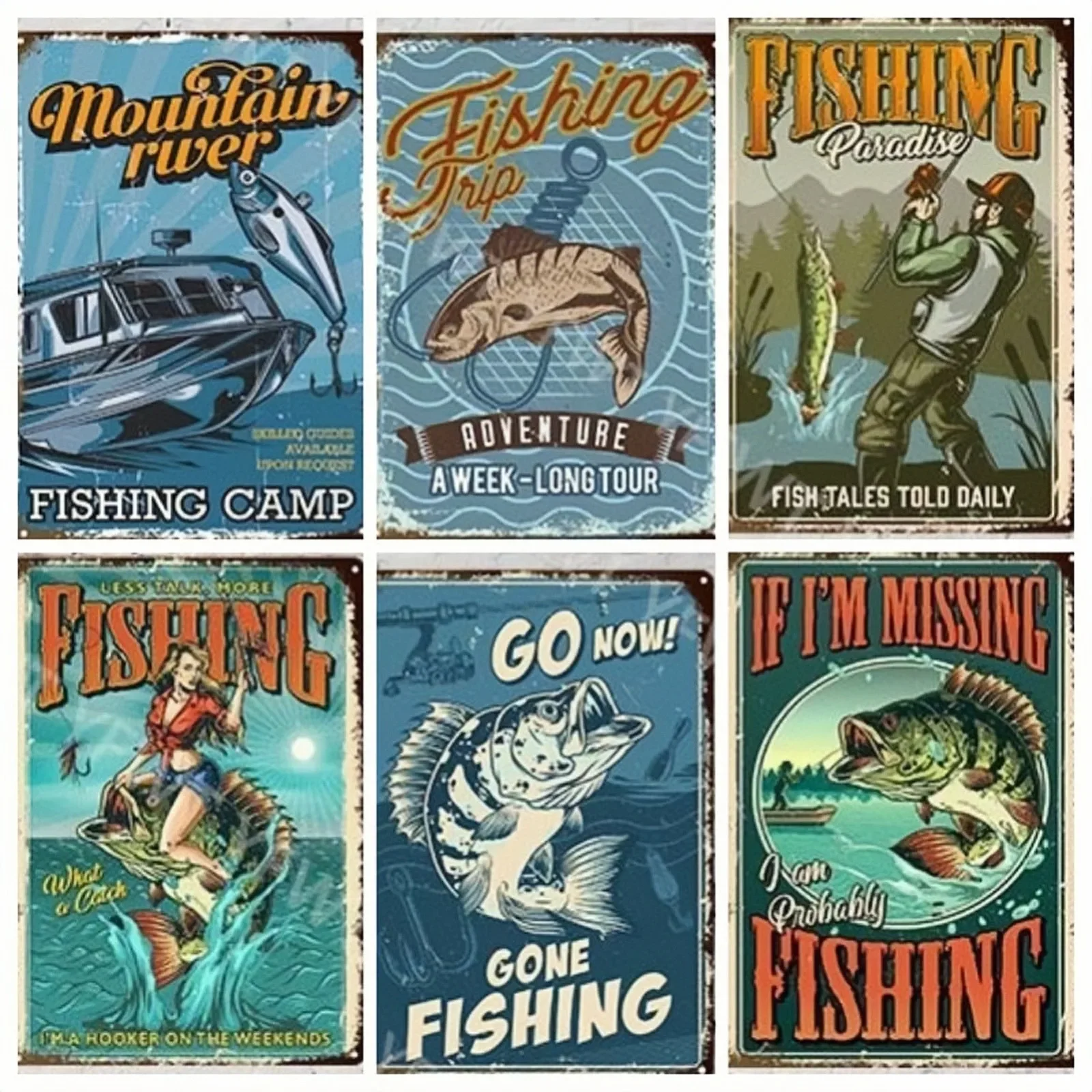 Fishing Metal Tin Sign Fishing Sign Vintage Metal Plate for Wall Poster Farm Art Decoration Stickers Plaques 8X12 Inch