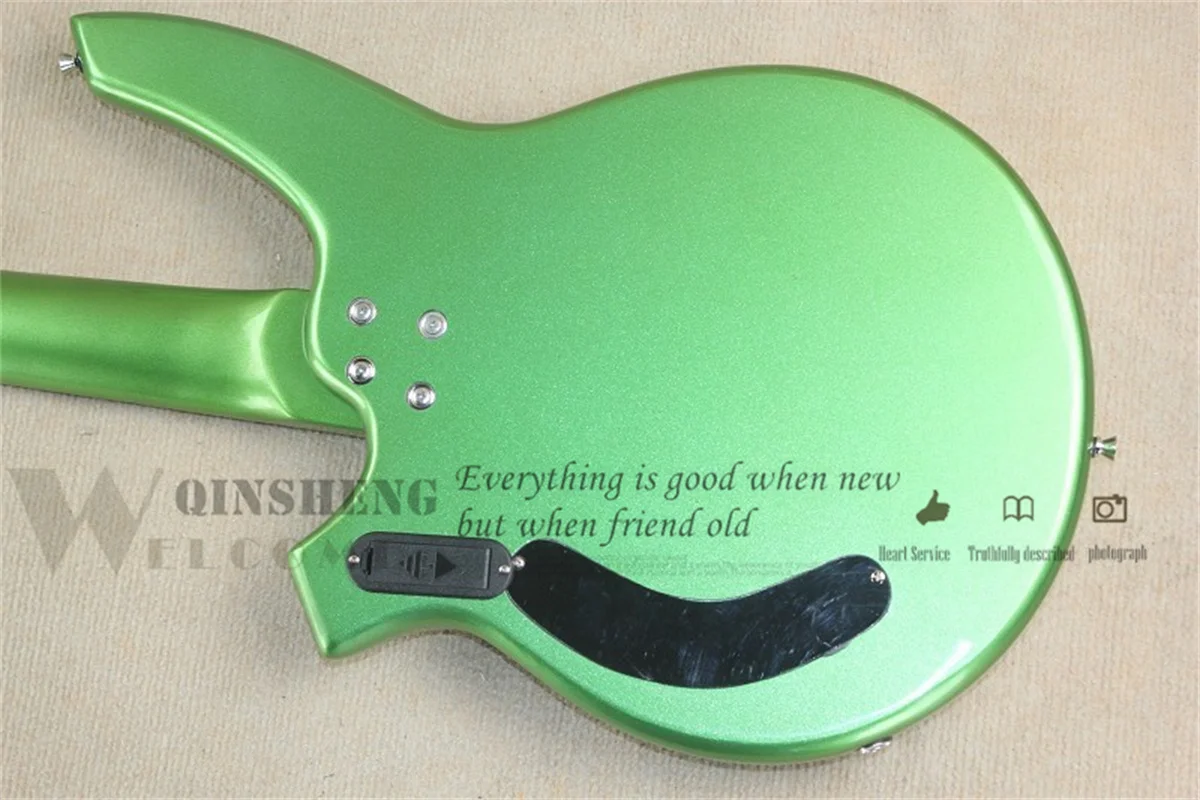 Metal Green Bas 4 Snaren Basgitaar Basswood Body Esdoorn Hals White Guard Actieve Batterij Chroom Bridge