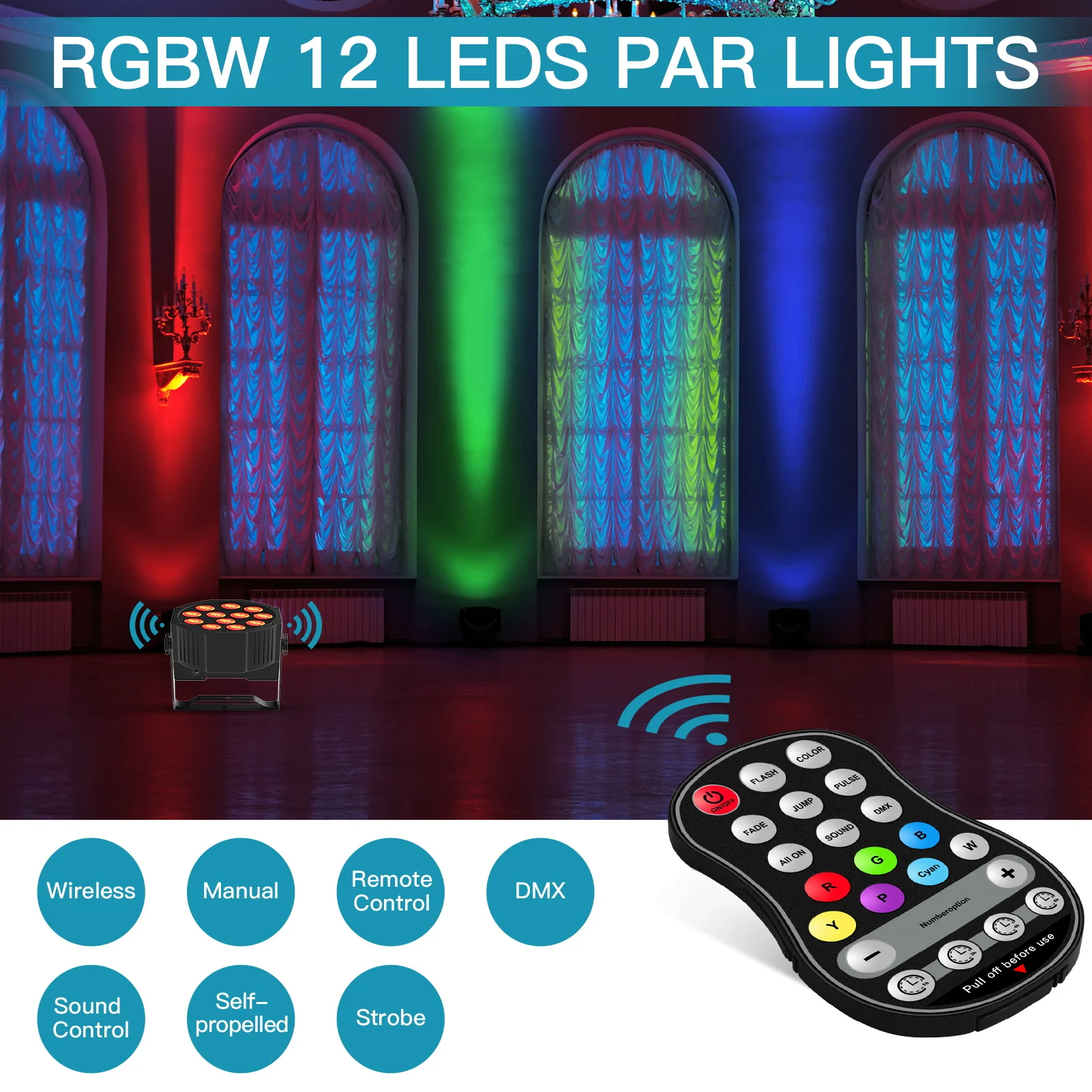 U' King-RGBW LED Flat Strobe Light, bateria, luz de palco, efeito DJ, Disco Party, feriado, bar, casamento, aniversário, 8pcs