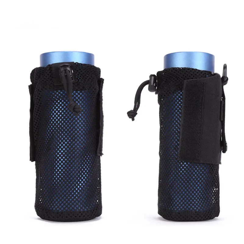 Water Bottle Pouch with Molle Straps Belt Clip Carabiner Foldable Mesh Holder Bag for Travel Fishing Hunting Hiking