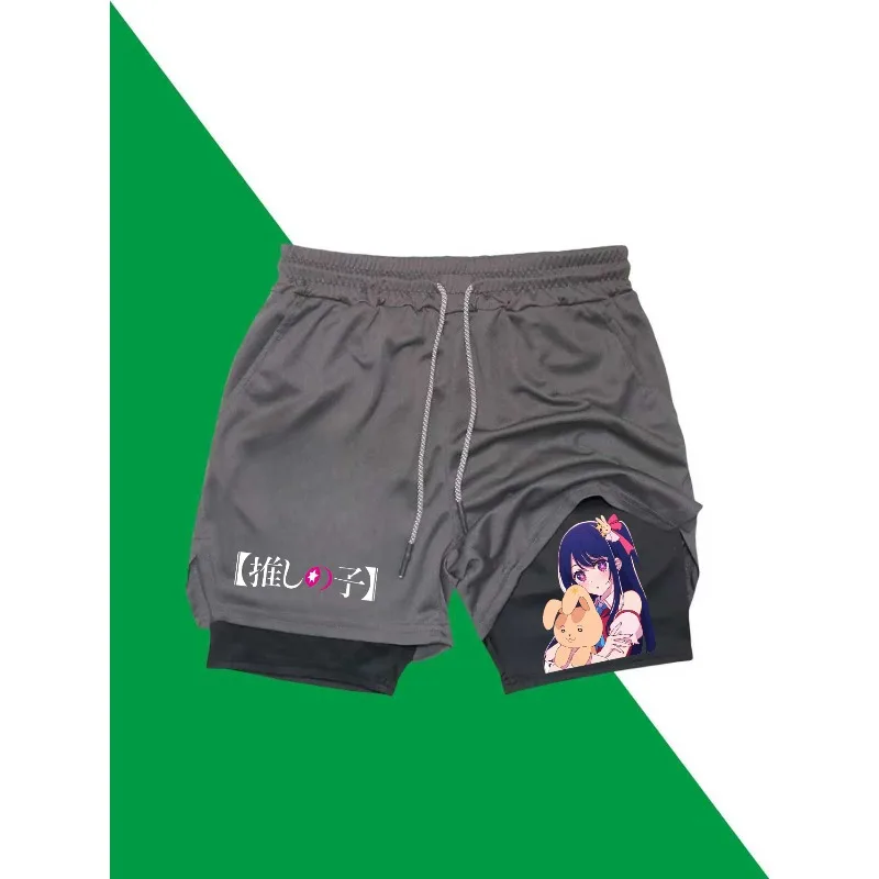 Ai Hoshino الرجال 2in1 السراويل الرياضية تنفس عادية التجفيف السريع طبقة مزدوجة السراويل الصيف تشغيل رياضية قيعان M-3XL