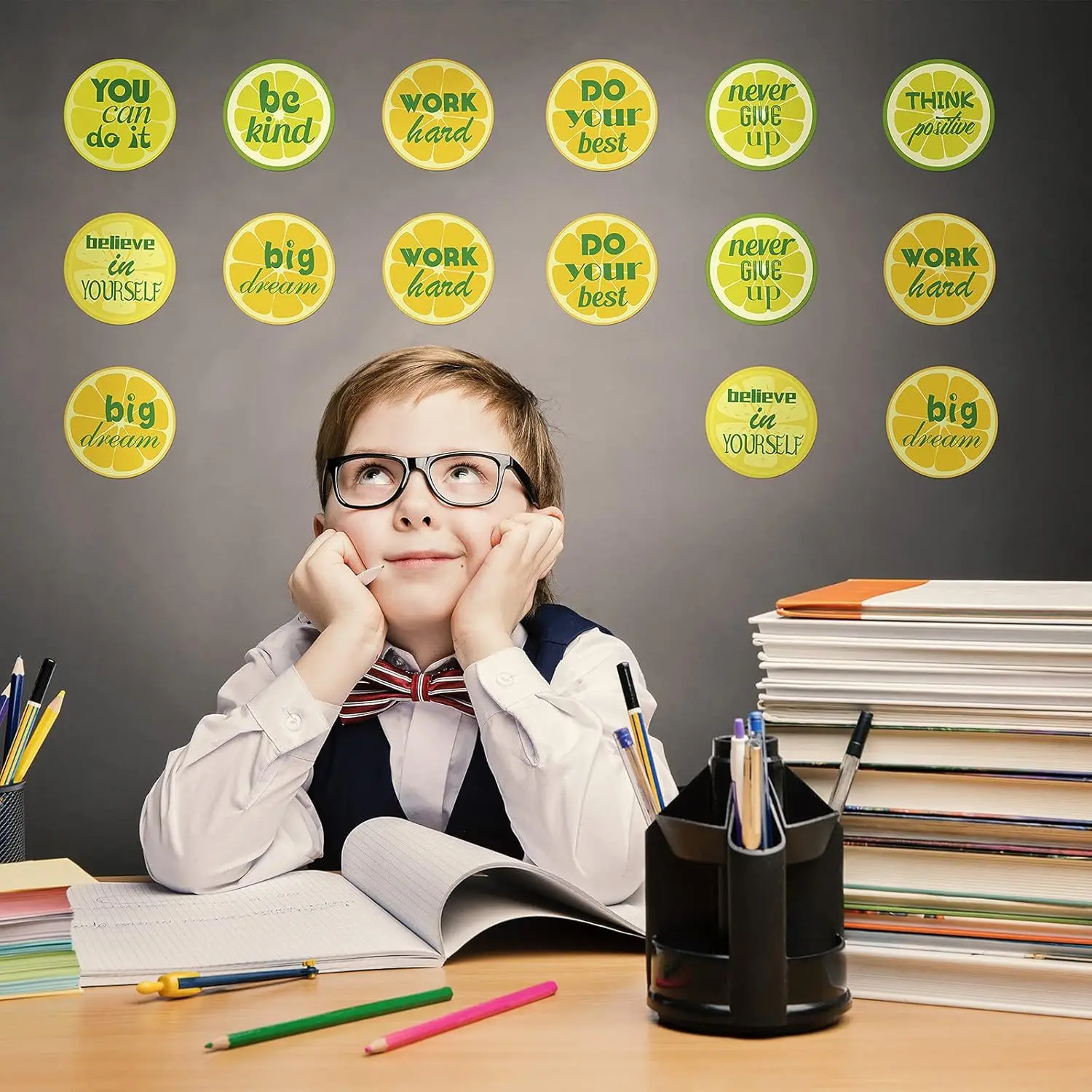 2.5inch Lemon Theme English Encouragement Sticker Roll Teacher Reward Stickers DIY Decoration PVC Label Sticker