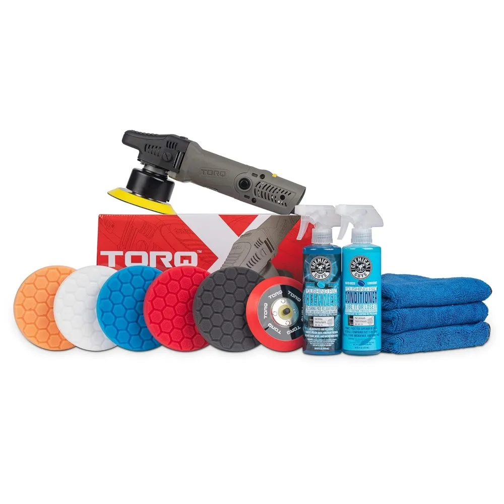 

Random Orbital Polisher Complete Kit with Pads Cleaner Conditioner Towels Safe for Vehicles 700W 8mm Throw 12 Piece