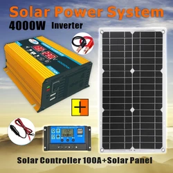 Nova Energia-Sistema de Painel Solar, Inversor 12V a 220V, Carregamento Solar Doméstico 4000W, Kit Completo de Geração de Energia