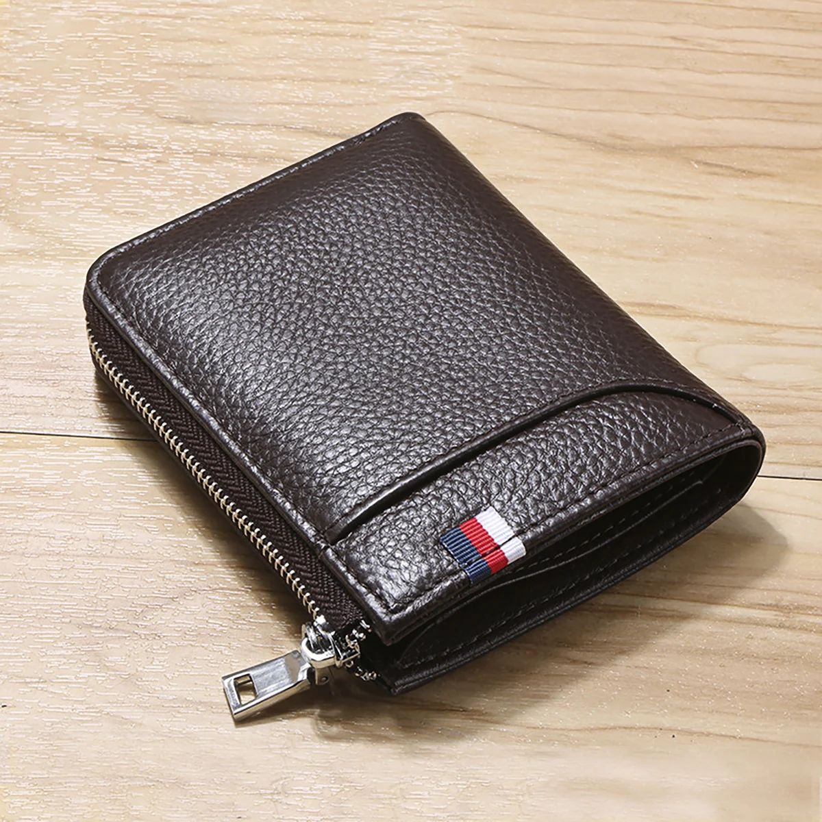 LAORENTOU Genuine Leather RFID Men's Wallet Classic Cowhide Zipper Card Holder