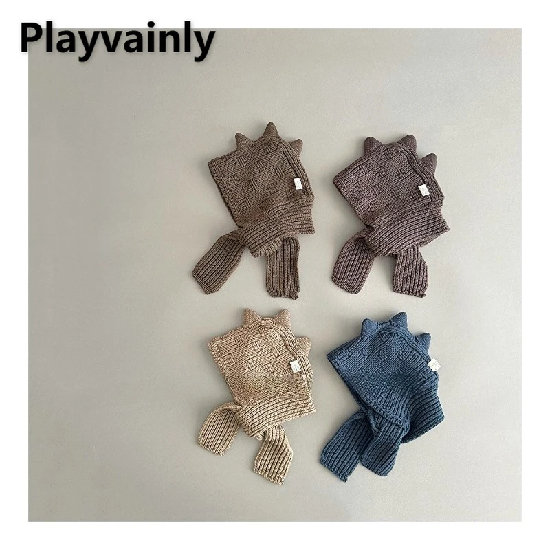 

2025 New Baby Dinosaur Scarf Hat Cute Animal Solid Color Knitted Warm Sets for Boys Girls Winter Toddler Knit Beanie Cap H1106