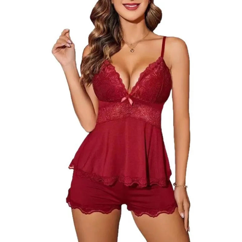 

Comfort Lace Sling Top & Shorts Pajamas Sexy Elegant Women Indoor Loungewear Nightwear，soft Skin-friendly Fabric，all-day Comfort