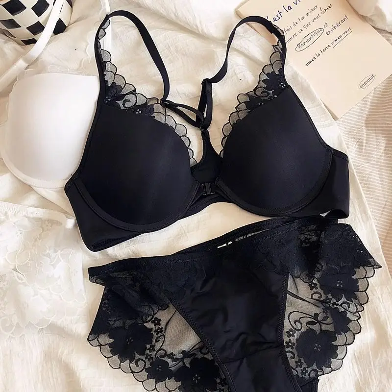 

Front Button Soft Steel Ring Gathering Thin Style Breast Collection Comfortable and Seamless Back Bra Set