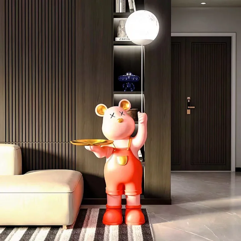 Strap Bear Large Ornament for Living Room, High-end Decoration for Children's Room and Bedroom TV Cabinet, Can Light Up