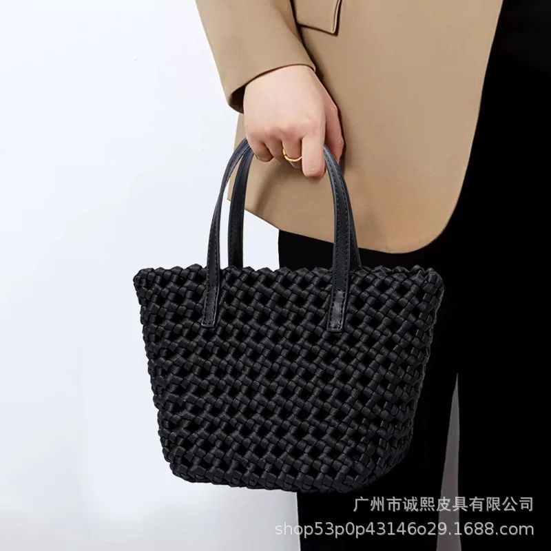 Leather Braided Handbags for Women Luxury Designer Quality Leather Tote Bags and Purses 2024 Fashion Trend Shoulder Bag Black