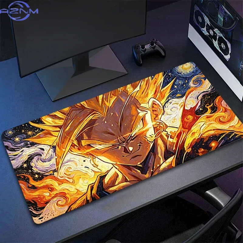 Golden Flame Anime Character Starry Night Oil Painting Art Mouse Pad, Rubber Non-Slip Base, Smooth Fabric Gaming Desk Mat for De