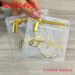 Custom  High Quality Bulk Decorative Custom Gold Logo Frosted Small Jewelry Pouch Plastic Zipper Bag