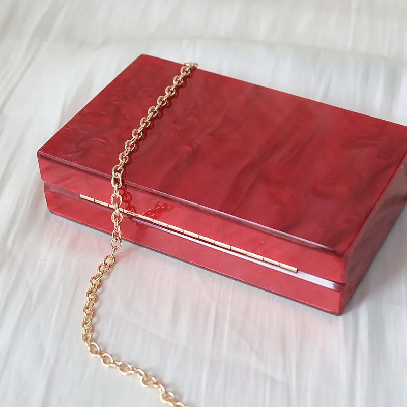 New Trendy Handbag Fashion Women Bags Red Solid Acrylic Luxury Party Evening Bag Woman Wedding Cute Vintage Box Clutch Purse