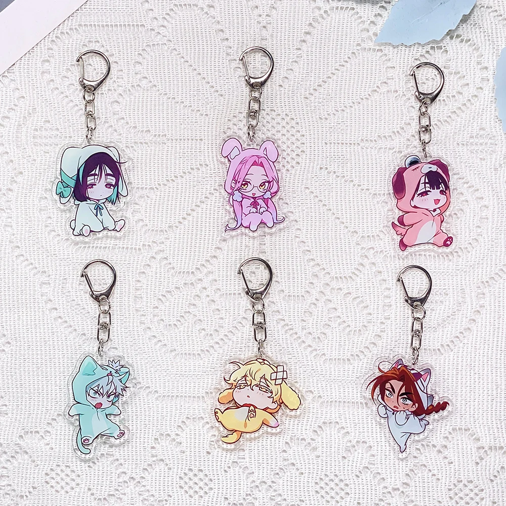 1/6Pcs Anime Alien Stage Accessories Keychain Acrylic Keyrings Cute Bag Charms Backpack Pendant Prop Decoration Friends Gifts