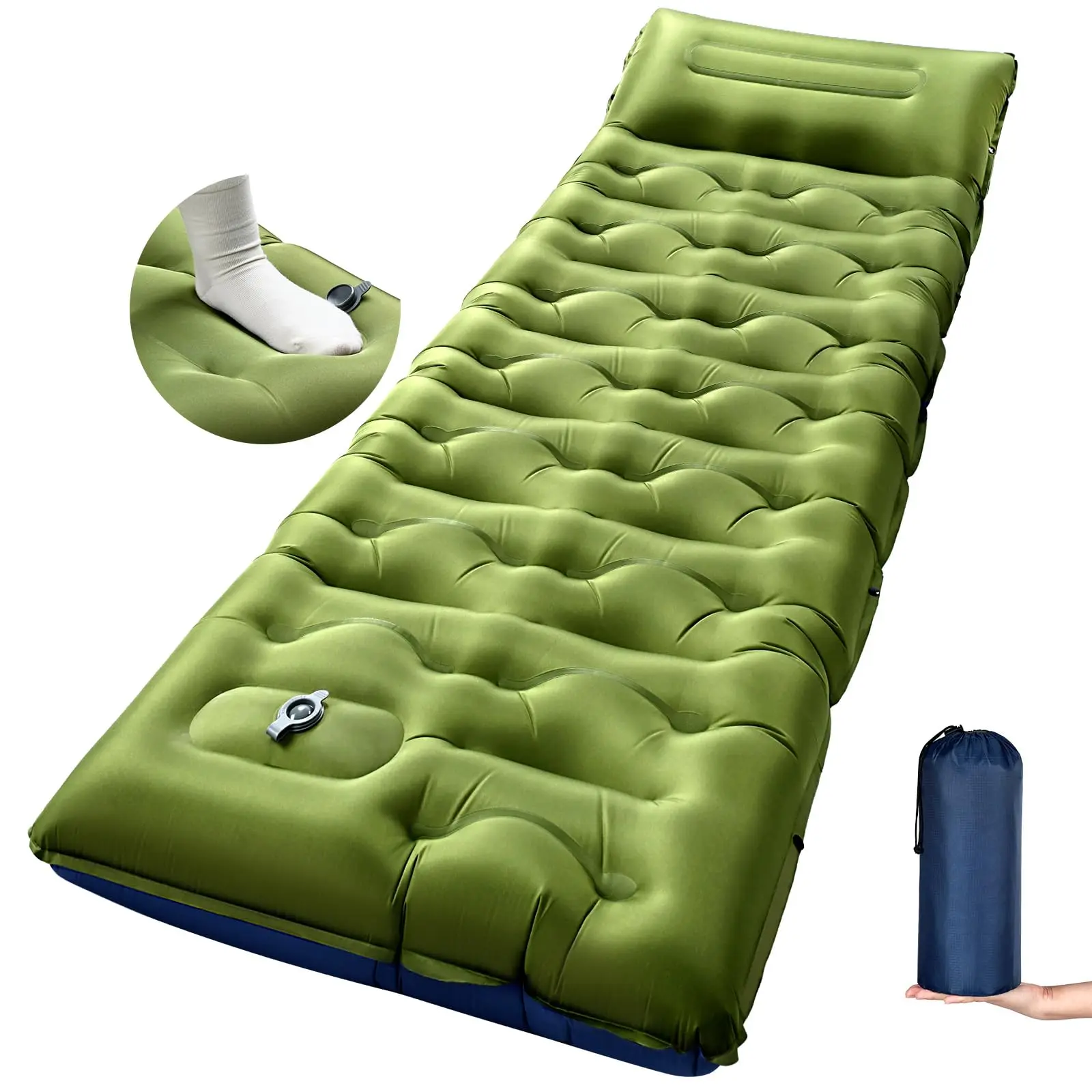 

Надувной матрас для кемпинга на открытом воздухе, надувной спальный коврик со встроенной подушкой, насос, воздушный коврик для путешествий, пешего туризма, альпинизма