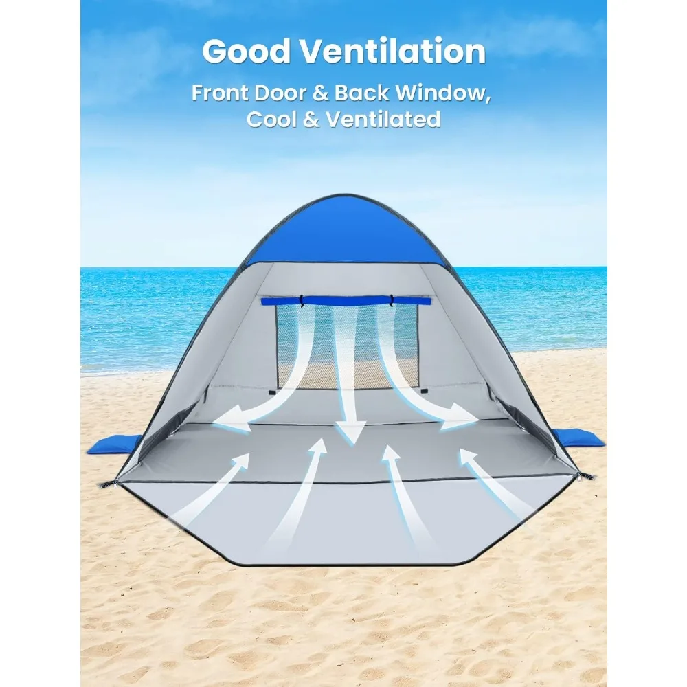 مأوى شمسي محمول يتسع لـ 1-4 أشخاص: خيمة شاطئ بعامل حماية من الأشعة فوق البنفسجية 50+ مع غلاف وسهل الإعداد