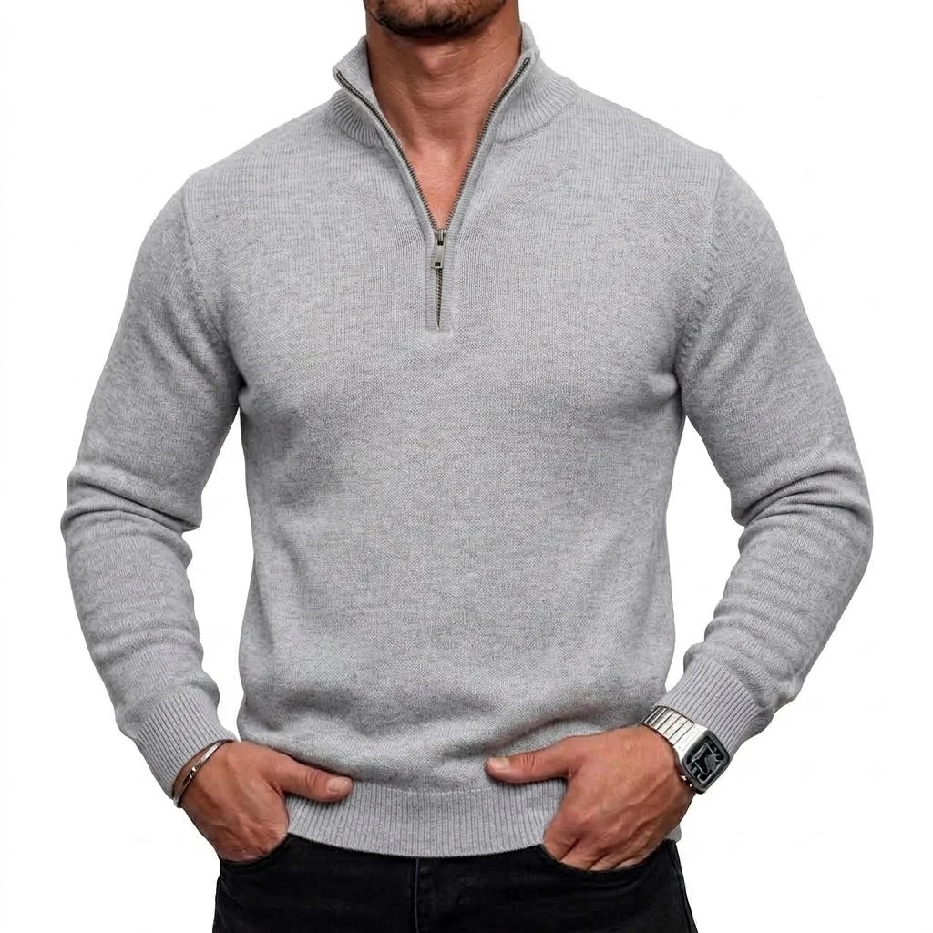 Neuer Herren-Pullover mit Reißverschluss, Slim Fit, Stehkragen, Lässiger Langarm-Strickpullover, Warmes Oberteil für den Winter, Strickbekleidung – Detail 11