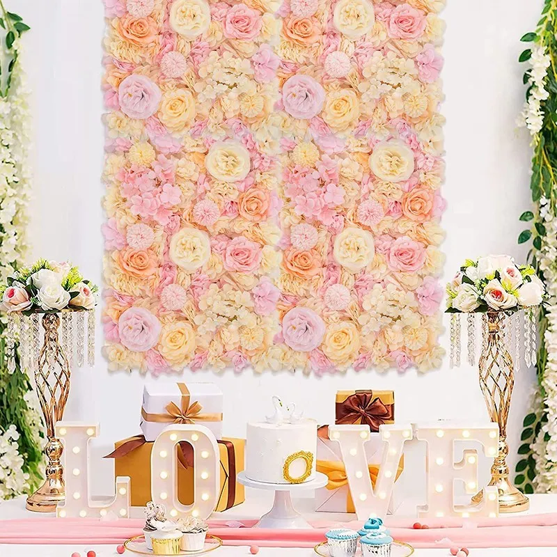 Pink Silk Rose Flower Wall Panel Artificial Flower for Wedding Decoration BabyShow Party Home Bedroom Backdrop Decor