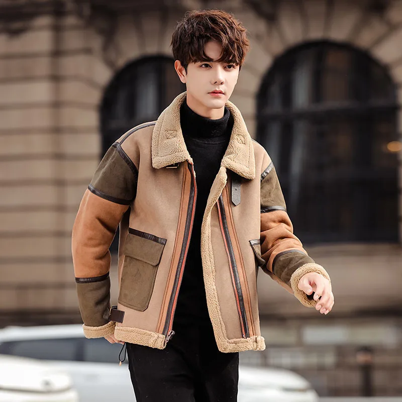 سترات LUZHEN سميكة للرجال بطانة من صوف الضأن مبطنة من الجلد القطيفة معاطف أنيقة للرجال الأمريكية JY4662 #5