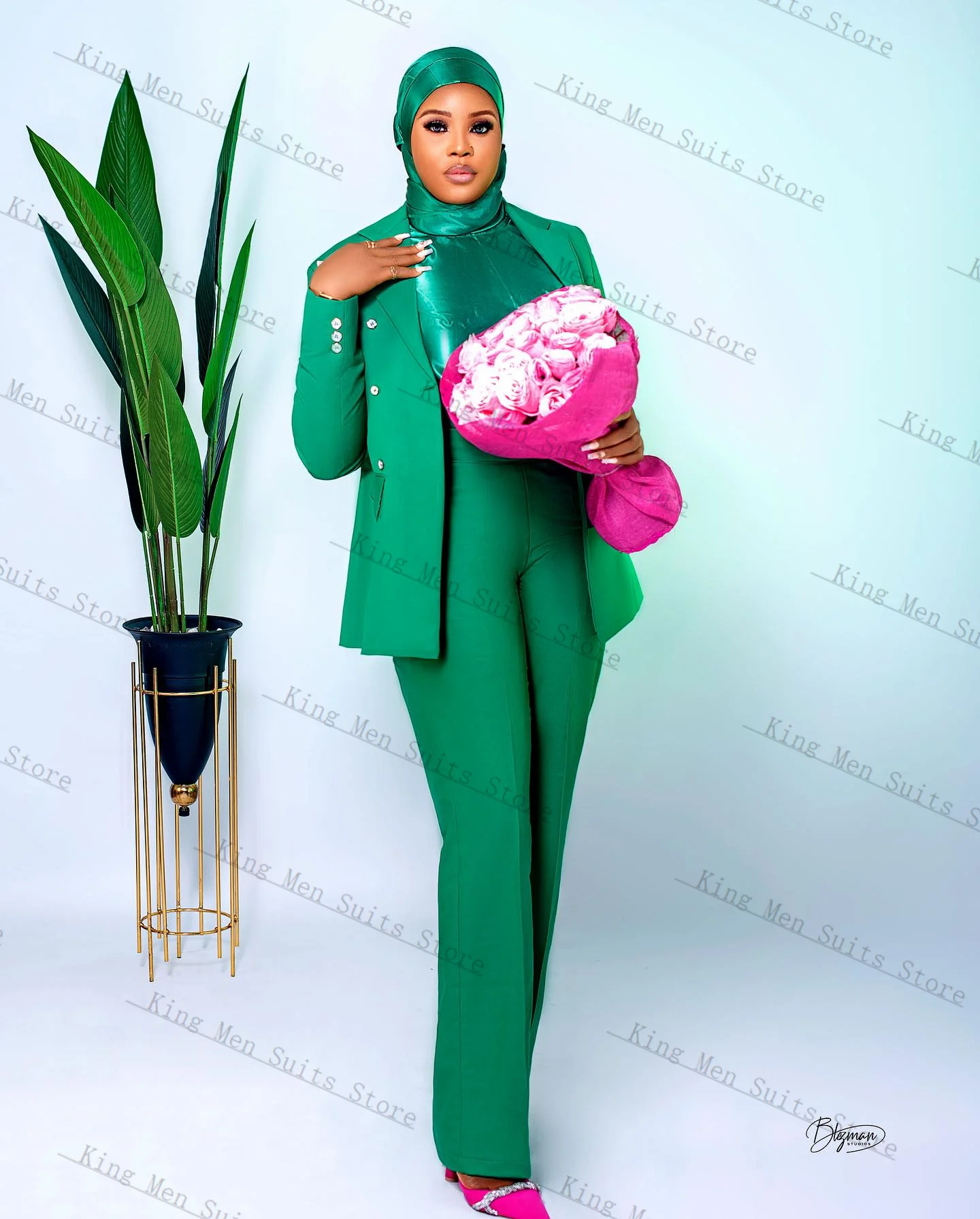 

Green Formal Women Suits Set 2 Piece Blazer+Pants Trousers Customized Office Lady Jacket Single Breasted Wedding Prom Coat