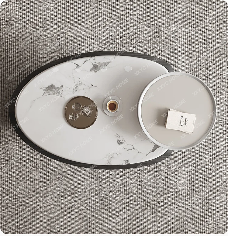 A Living Room Household Rock Slab Coffee Table Combination Light Luxury Modern Small Apartment Minimalist High-end Oval Tea Ta