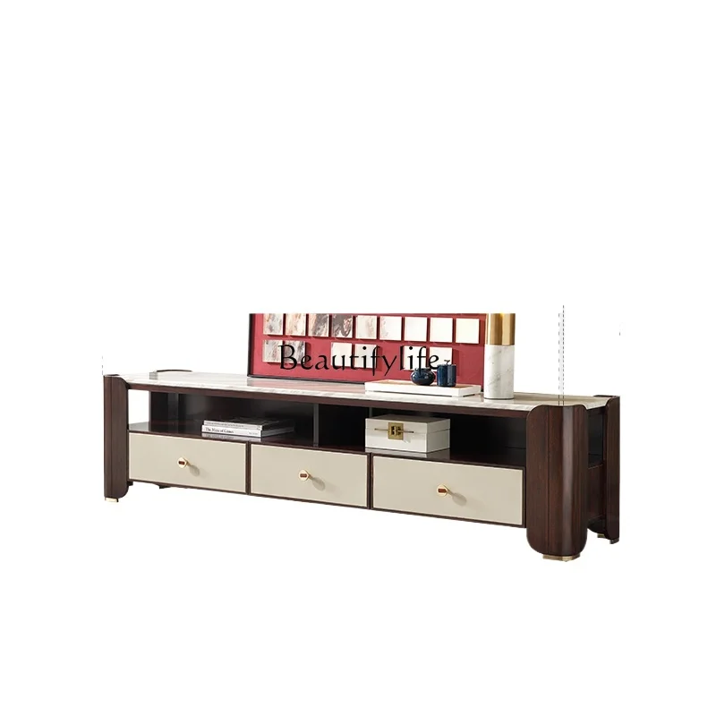 

New Chinese ebony TV cabinet living room marble solid wood furniture