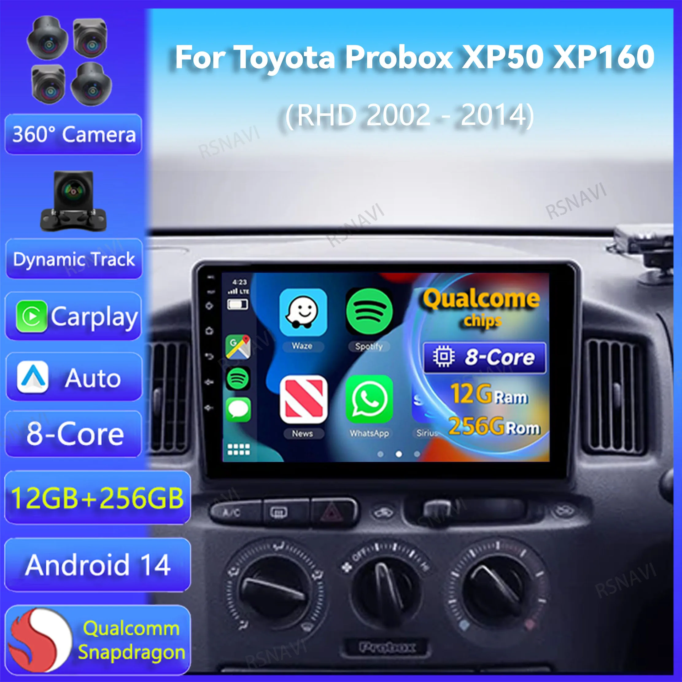 Android 14 Carplay Auto For Toyota Probox XP50 XP160 2002 - 2014 Right hand drive Car Radio DSP Player Video 2 Din Stereo BT GPS