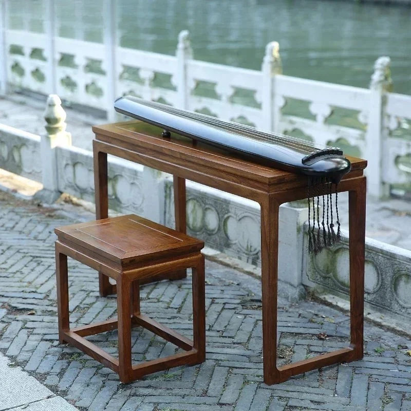 

New Chinese Guqin Table and Bench New Huali Wood Walnut Color Guqin Table Tenon and Mortise Structure