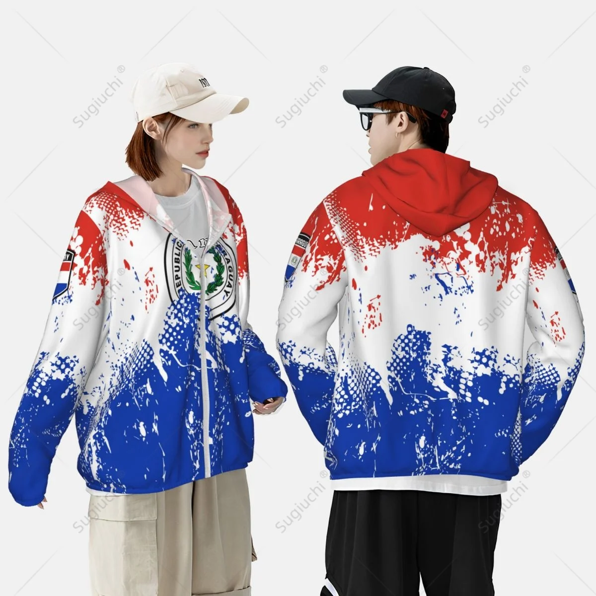 Paraguay Flagge Sonnenschutz Hoodie Sonnenschutz Kleidung Angeln Radfahren Laufen schnell trocknen Langarm mit Reiß verschluss Polyester