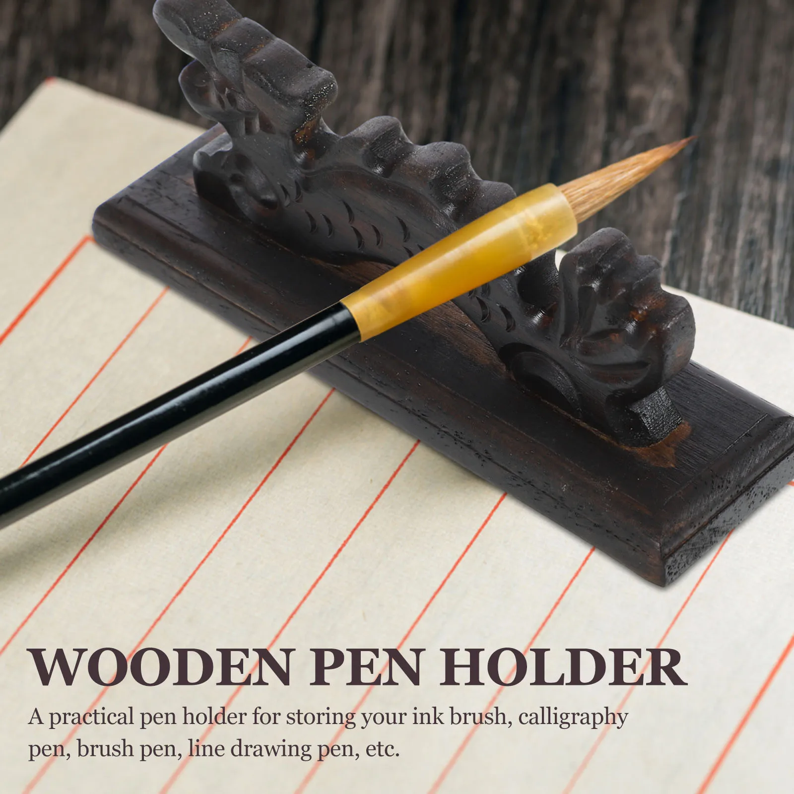 

2pcs Dragon Style Holders Wooden Calligraphy Brush Racks Ink Pen Stands Chinese Design Brush Pen Rest For Home Study Room Use