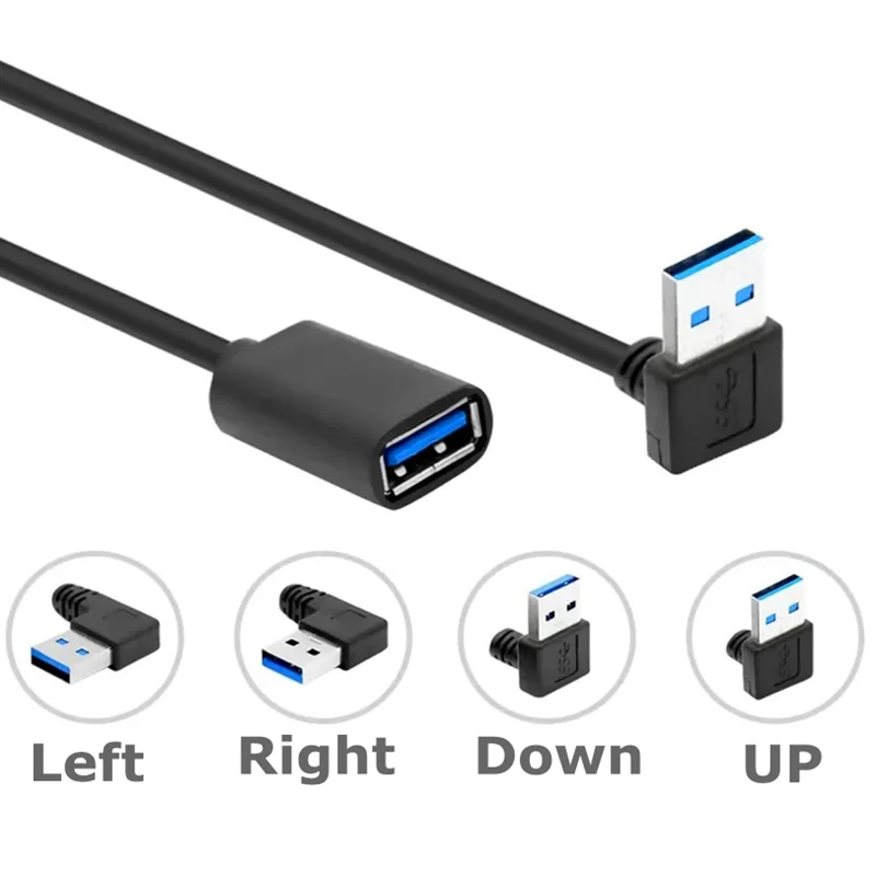 90 Degree USB 3.0 Extension Cable, UP Down Left Right Angle Male to Female for Monitor Printer Charging Cable Game Controller
