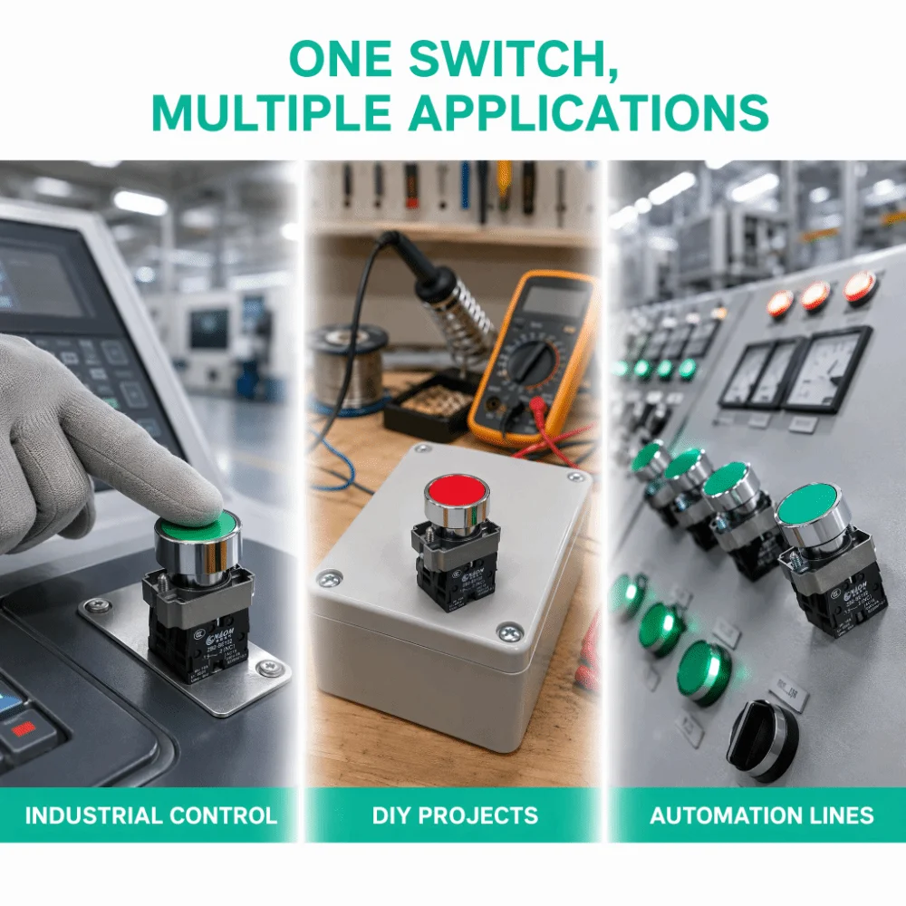Self-locking Push Button Switch 1NO 1NC Fireproof Momentary Push Switch 22mm Mounting Hole ON OFF Switch Industrial Control
