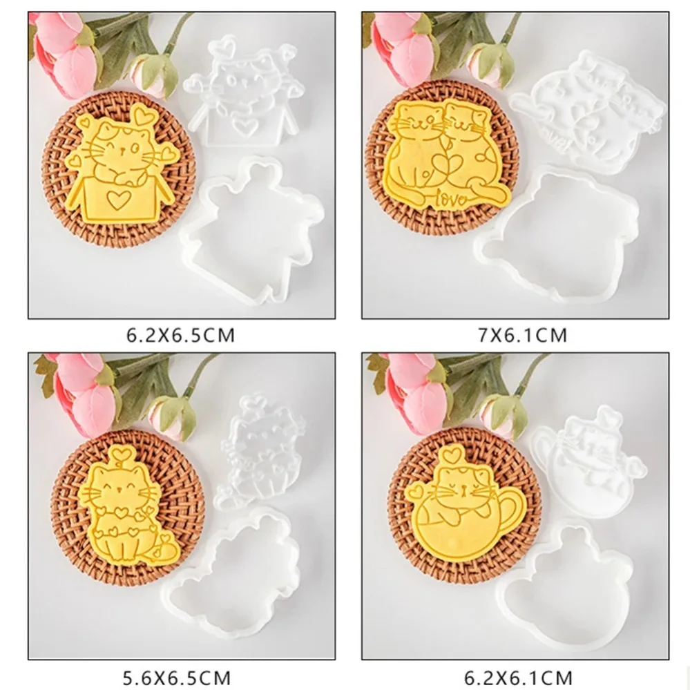 Valentine's Day Cookie Cutters Cute Cat Cookie Mold 3D Cake Fondant Cutting Mold DIY Kitchen Baking Tools