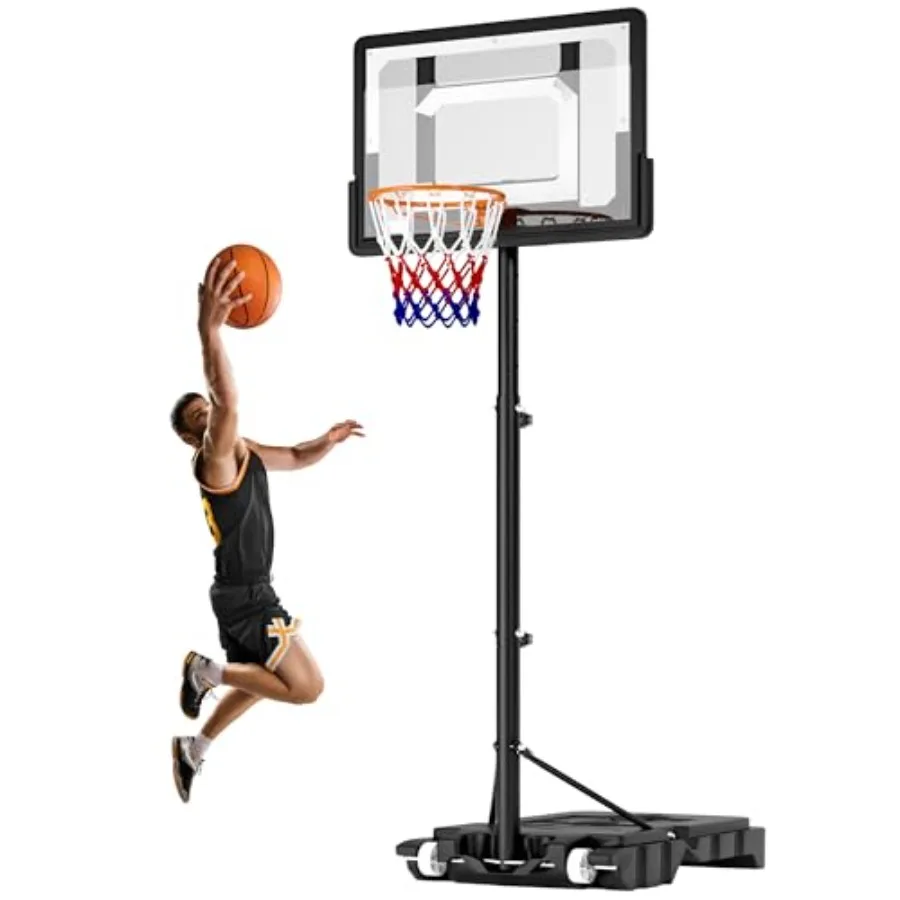 

Basketball Hoop 5.2-6.8FT Height Adjustable Portable Basketball Hoops Goals for Teenagers Youth Wheels for Driveway Park Gym In