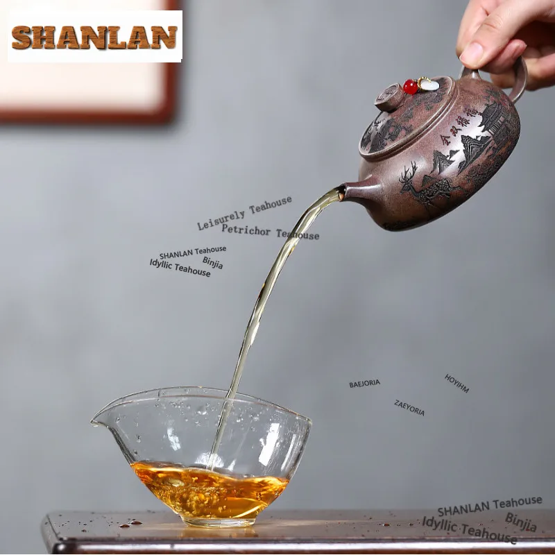 HOYIHM 210ml Ancient Yixing Purple Clay Teapots Handmade Hanjiang Pot Raw Ore Rouge Section Mud Kettle Chinese Zisha Tea Set Cha