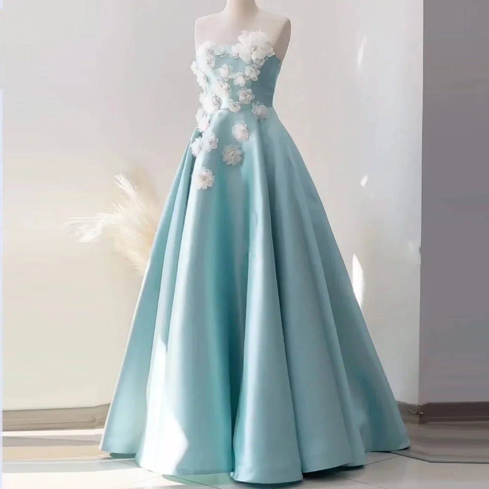 

Customized Formal Dress Evening Prom Gown Women Intricate Pleat Flower A-line Strapless Dresses Classic Exquisite Modern Style