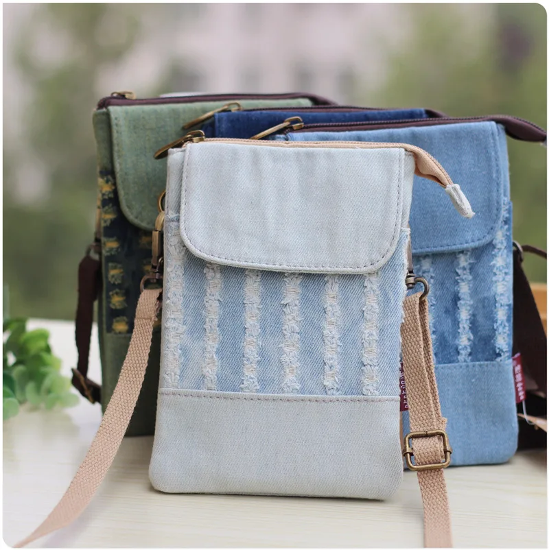 2022 Denim Hole Diagonal HandBag Women Men Travel Mobile Phone Bag Crossbody Fashion Messenger Coin Purse 18*13*2 cm