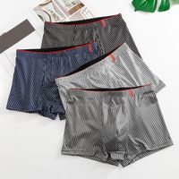 4PCS Breathable Stripe Men's Flat Panties Low Waist Large Size Men Boxer Loose Underpants Underwear for Man Gifts