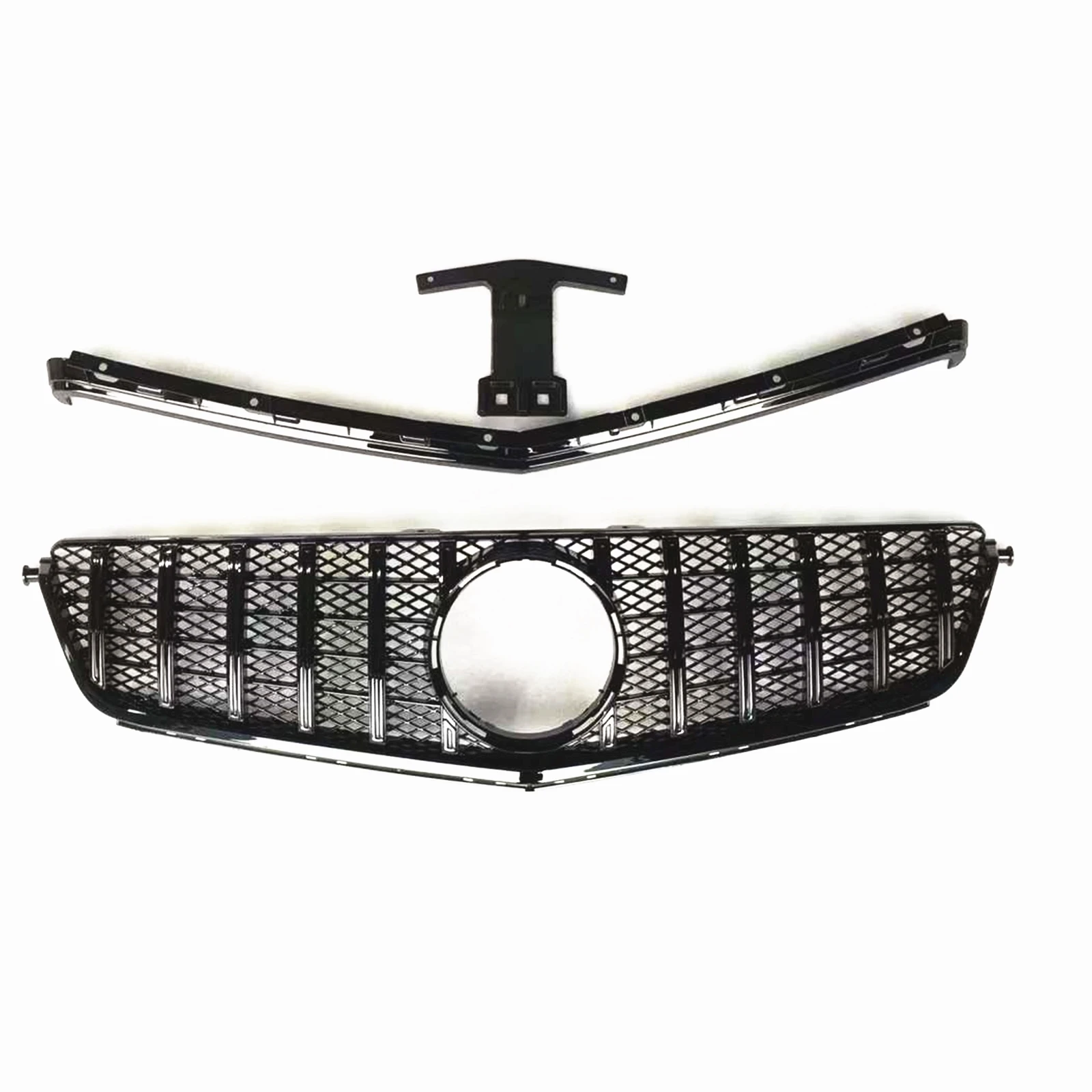 Front Grille Grill With Frame Bracket For Mercedes-Benz C63 AMG Only 2012-2014 GT Style Black Car Upper Bumper Hood Mesh Grid