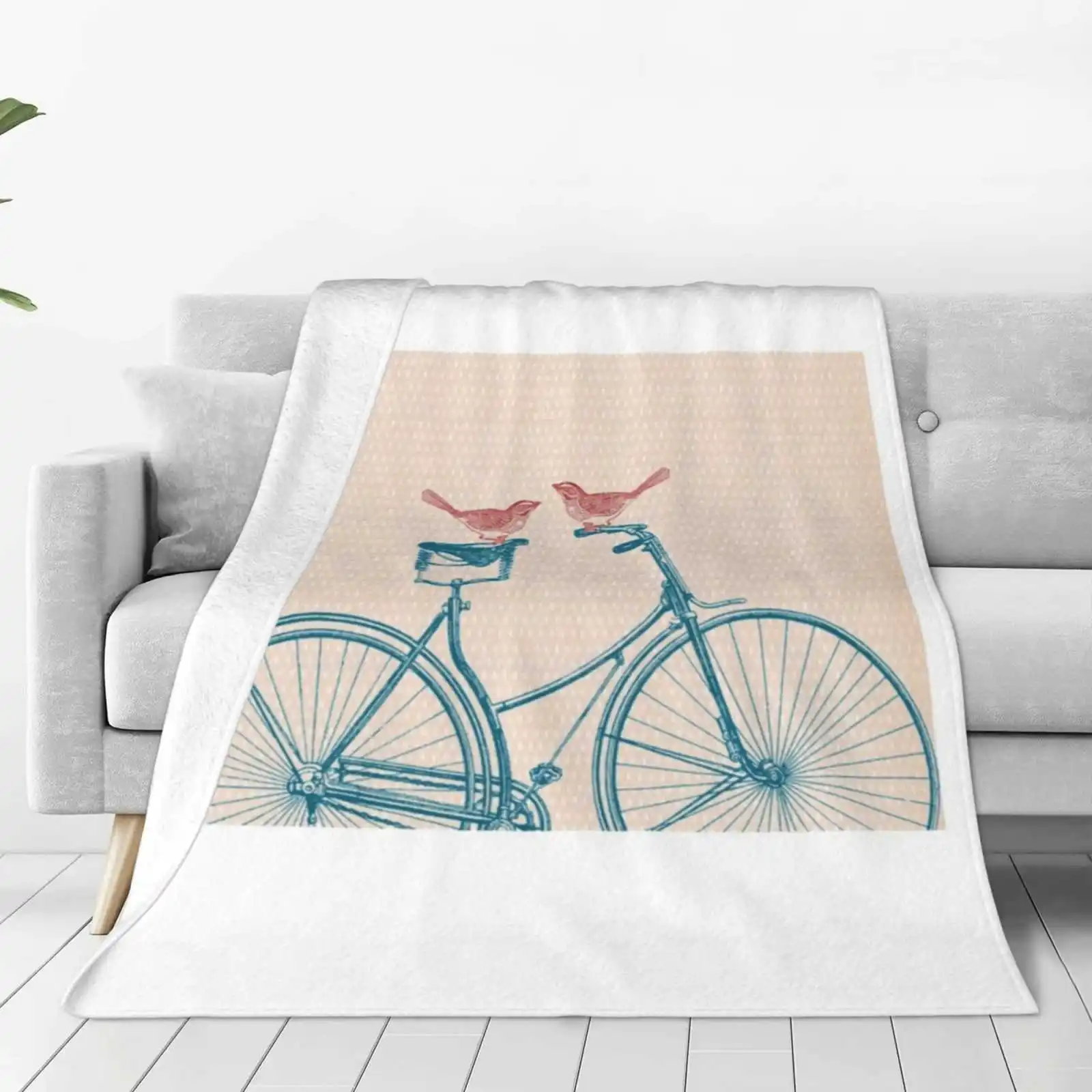 Birds On A Bicycle Creative Design Light Thin Soft Flannel Blanket Bird Bicycle Love Valentine Invite Engagement General