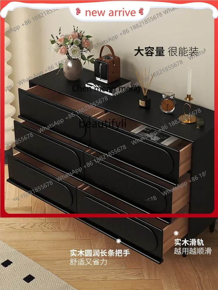 SS ss7486 All solid wood six-chest cabinet French retro bedroom black locker drawer type, bedside storage cabinet