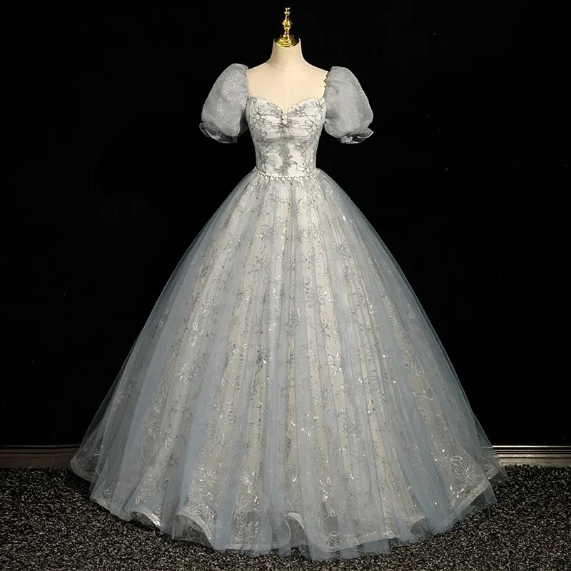 

Элегантное синее вечернее платье «Фея» с пышной юбкой, дизайном на талии и высоким подолом, для выступлений, класса люкс, женское