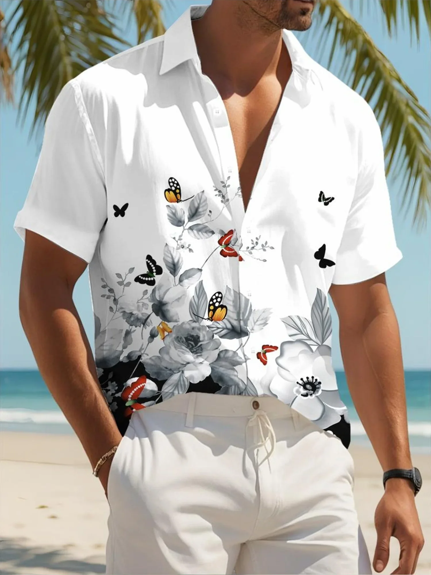 Summer Lightweight Beach Shirt Men Hawaiian Style Casual Man Short Sleeve Fashion Print Breathable Party Outfit Tops