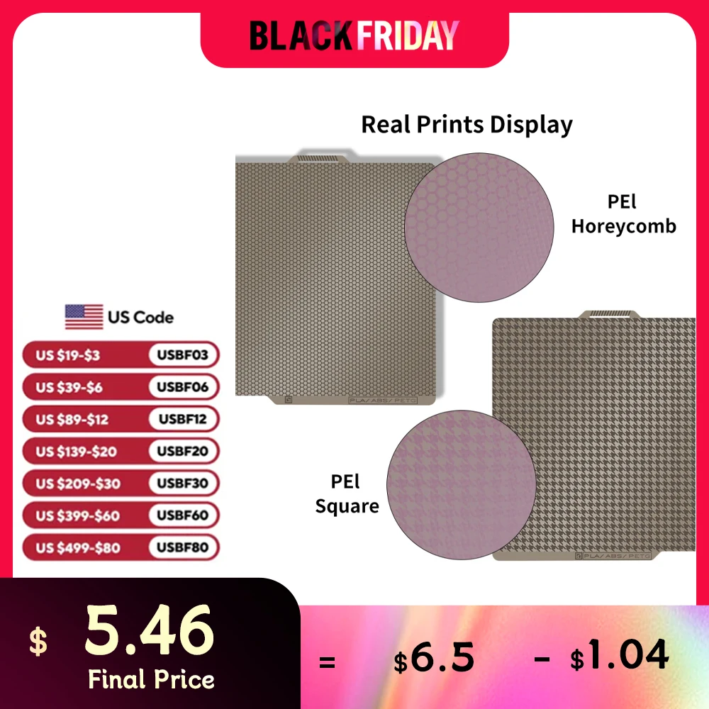 The Latest Version Build Plate for Bambu X1/P1 A1 mini Creality K1 Honeycomb PEI and Houndstooth PEl Double Printing Steel Sheet