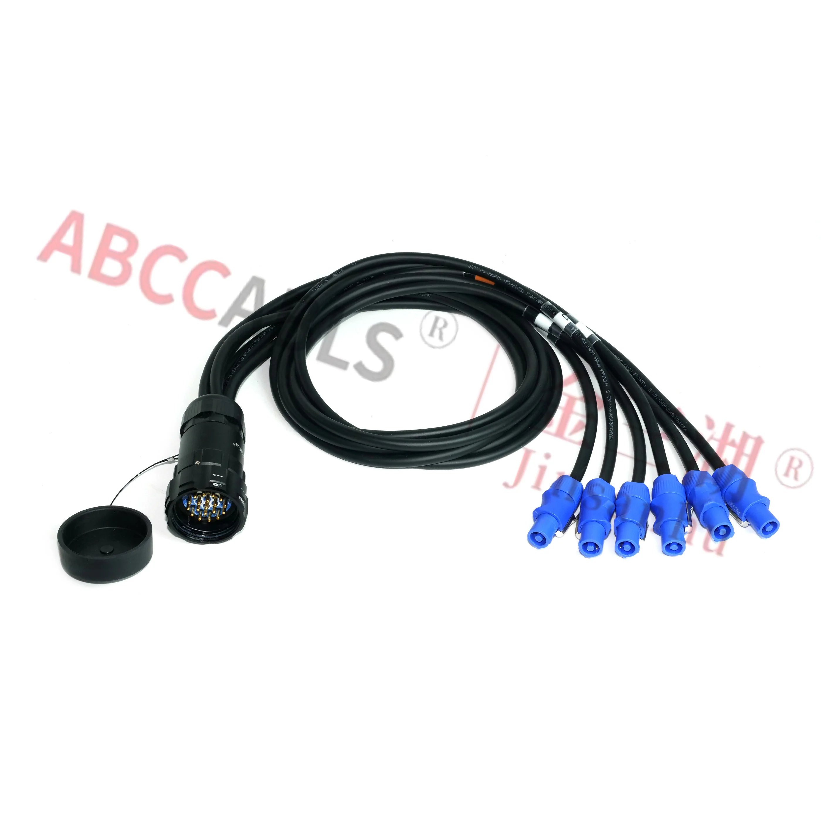 Socapex 19Pin Male Output 6 Powerkon Black Pig Tail Power Cable PVC 99.99%OFC Pure Copper Super Soft Waterproof Ultra High Speed