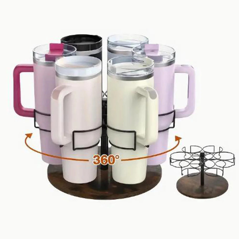 

360° Rotating Cup Storage Rack Tumbler Countertop Cup Holder Rotatable Tabletop Storage Rack w/ Non-Slip Pad Kitchen Accessories