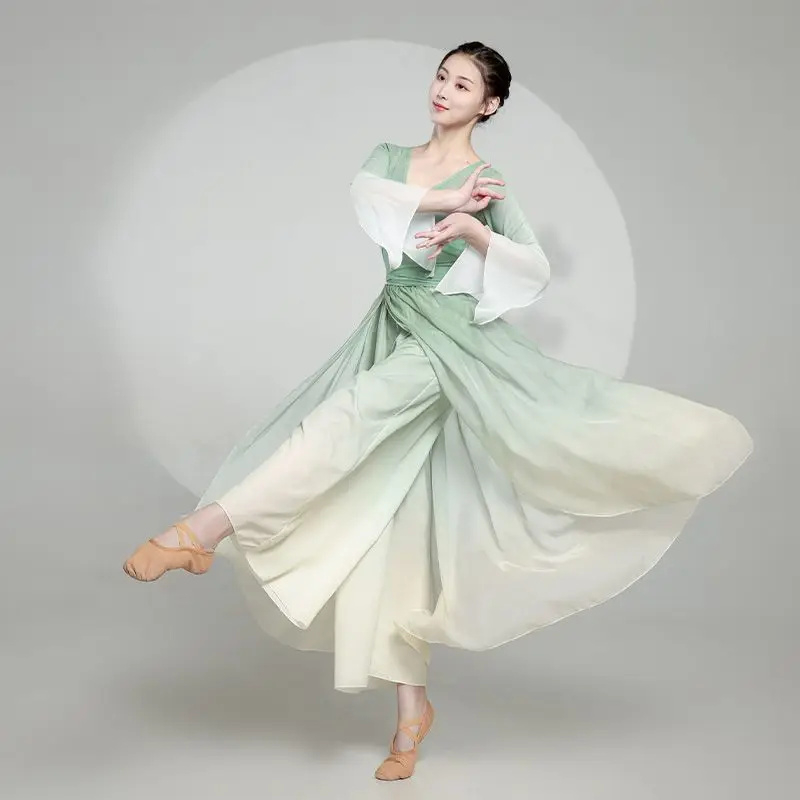 

[Gradient Elegance]Classical Dance Costume, Chinese Dance Practice Costume, Dance Costume, Women's Graceful Figure, Elastic