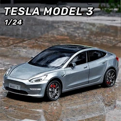 New 1:24 Tesla Model 3 Alloy Car Model Diecasts Metal Toy Vehicle Car Model High Simulation Sound Light Collection Kids Toy Gift