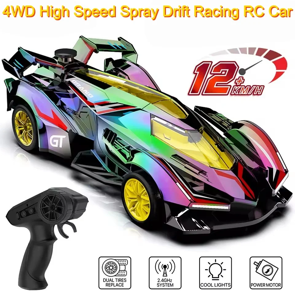 

Высокоскоростная радиоуправляемая машинка 2.4G с лазерной подсветкой, дрифтом и распылением, 12 км/ч, с двойными шинами, полноприводная, для трюков, спортивная, игрушка