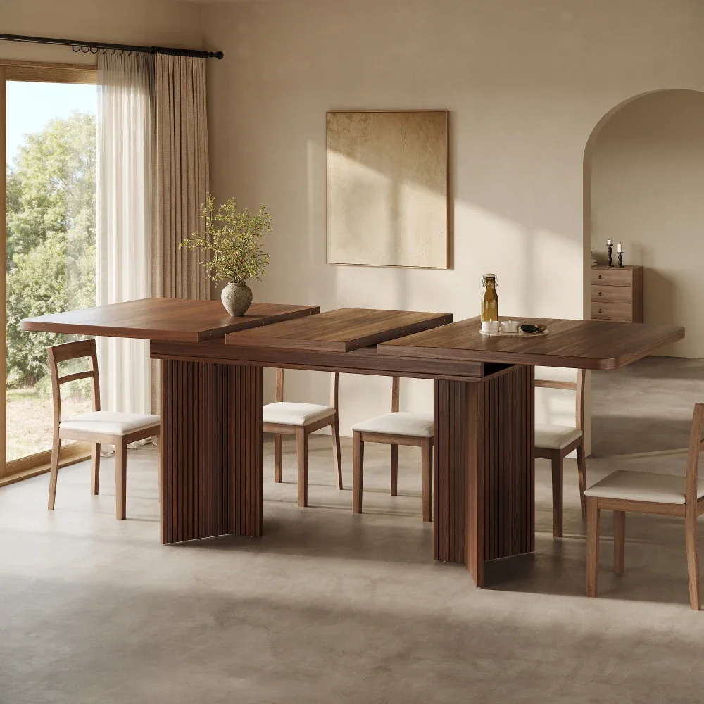 Tavolo da pranzo rettangolare allungabile, da 120 a 160 cm, tavolo da cucina espandibile con gambe a forma di V con nervature verticali, piano in legno, disponibile in due colori: rovere chiaro e